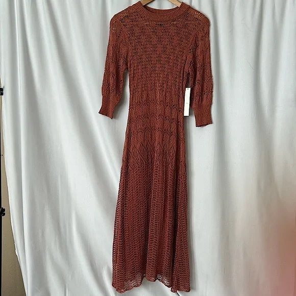 Aqua NWT Beautiful Rose Clay 3/4 Sleeve Crochet Midi Dress **Size S** 🌹🌹 - Picture 3 of 8